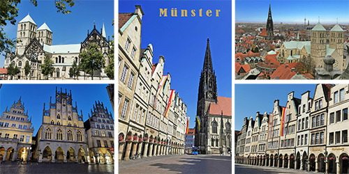 MAXI Postkarte Münster quer - Rathaus - Prinzipalmarkt - Dom